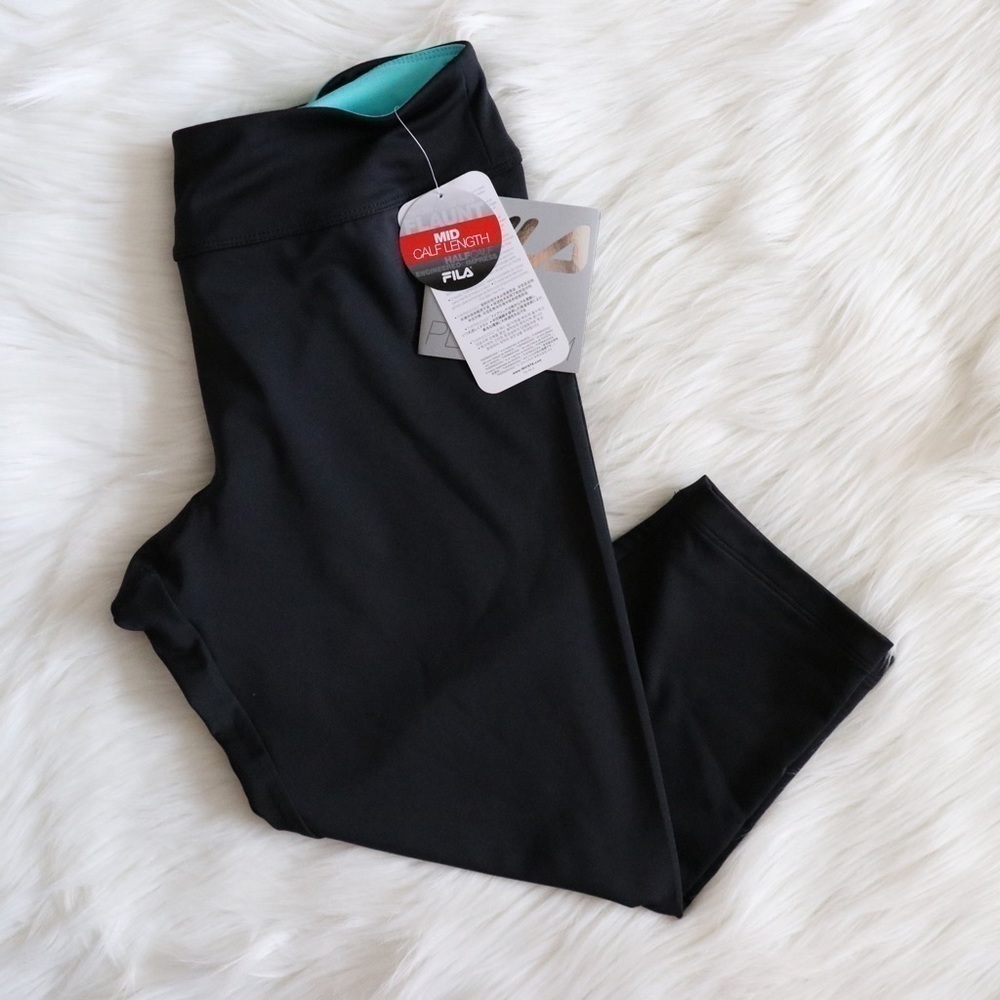 NEW Fila Black Platinum 3/4 Capri  Black/Blue Leggings - Picture 5 of 15